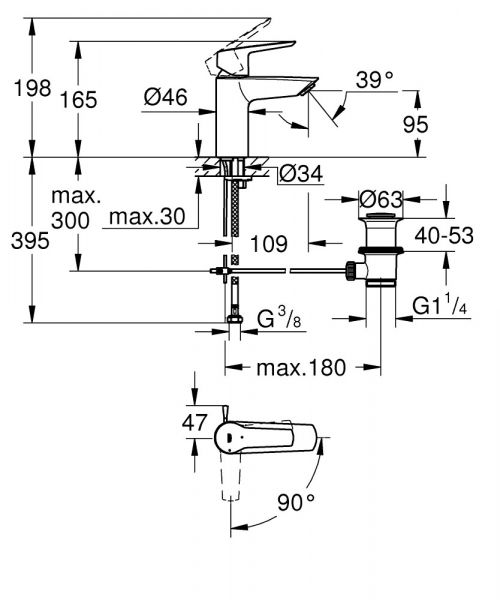 Grohe Einhand-Waschtischbatterie, ES-Funktion, S-Size, Mittelstellung kalt, chrom