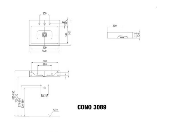 Kaldewei Cono Waschtisch 60x50cm, Mod. 3089