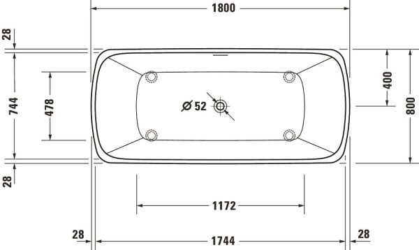 Duravit Qatego freistehende Badewanne rechteckig 180x80cm, weiß