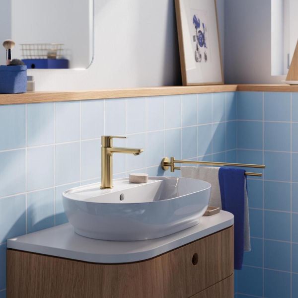 Grohe Lineare Waschtischbatterie S-Size, Push-open Ablaufgarnitur, cool sunrise gebürstet 23106GN1