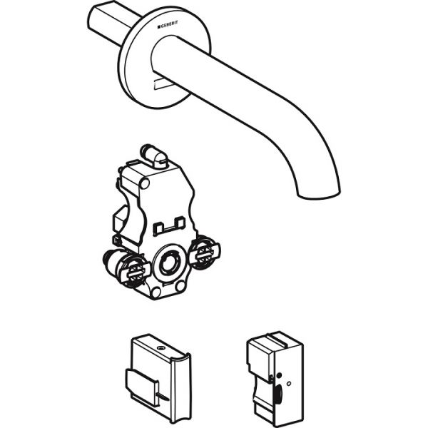 Geberit Waschtischarmatur Piave, Wandmontage, Netzbetrieb, für UP-Funktionsbox