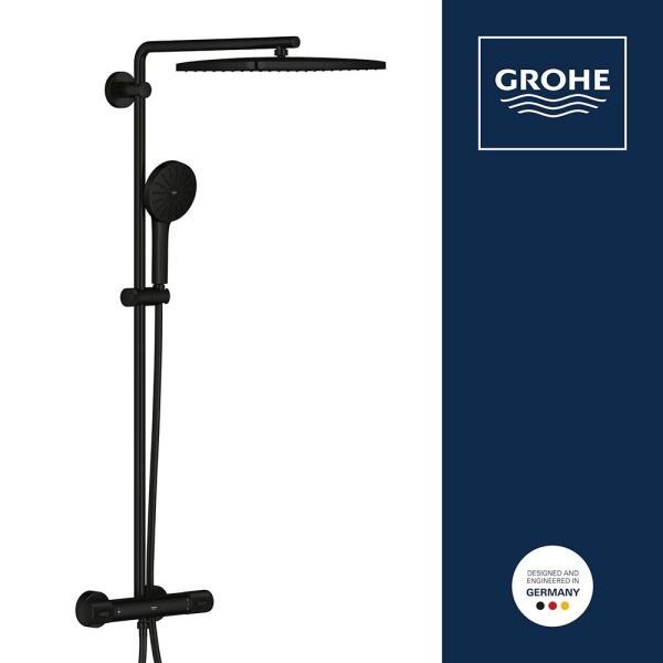 Grohe Vitalio Joy+ CoolTouch System 350x230 Duschsystem mit Thermostat, Aufputz, schwarz matt