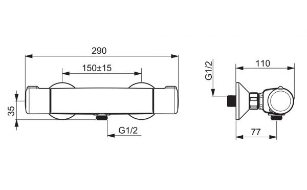 Hansa Hansamicra Brause-Thermostat-Batterie, für Wandaufbau, chrom