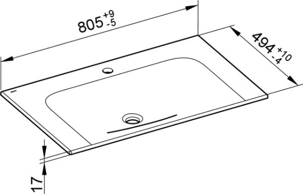 Keuco X-Line Keramik-Waschtisch mit 1 Hahnloch, 80,5x1,7x49,4cm 33160318001