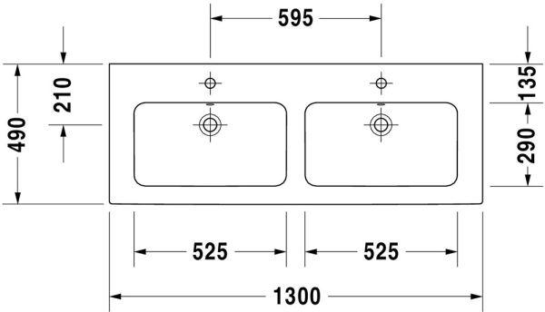 Duravit ME by Starck Doppelwaschtisch 130x49cm, 2 Hahnlöcher, mit Überlauf, weiß 2336130000