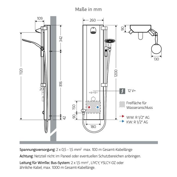 WimTec PROOF P7 HyPlus PRO Duschpaneel 12V Netzbetrieb, weiß
