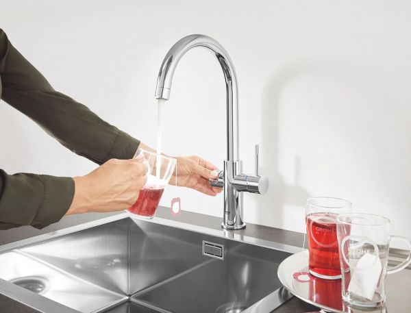 Grohe Red Duo Küchenarmatur, C-Auslauf, Armatur und Boiler Größe M, chrom 30083001