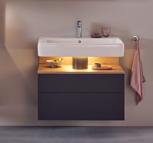 Duravit Qatego Waschtischunterschrank 79x47cm in graphit, mit offenem Fach in eiche QA4394 