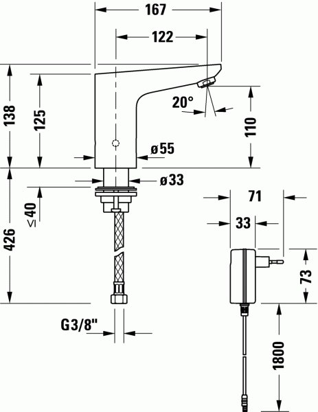 Duravit Sensor 1 Waschtischmischer elektronisch, mit Steckernetzteil, chrom