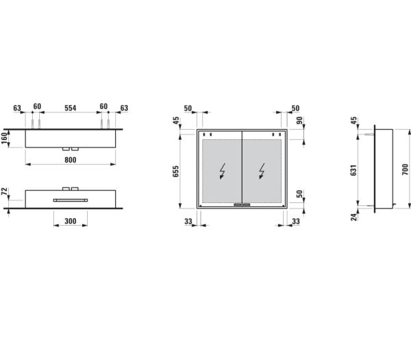 Laufen Ilon Spiegelschrank 800 mit umlaufender LED-Beleuchtung, edelstahl gebürstet