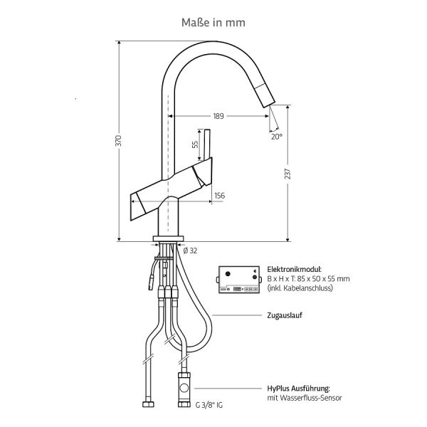 WimTec VIVA K4 HyPlus Küchenarmatur 9V, Freispül-Automatik Batteriebetrieb, chrom