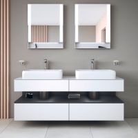 Vorschau: Duravit Qatego Unterschrank für 2 Aufsatzbecken 160x55cm in weiß supermatt , mit offenem Fach in graphit supermatt QA4779