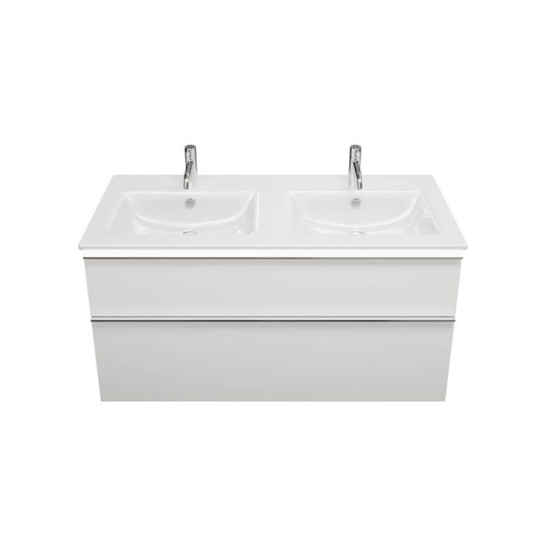 Burgbad Eqio Slim Doppelwaschtisch 122cm & Unterschrank mit LED Beleuchtung, 2 Auszüge, weiß glanz SHBY122F2009C0001G0251