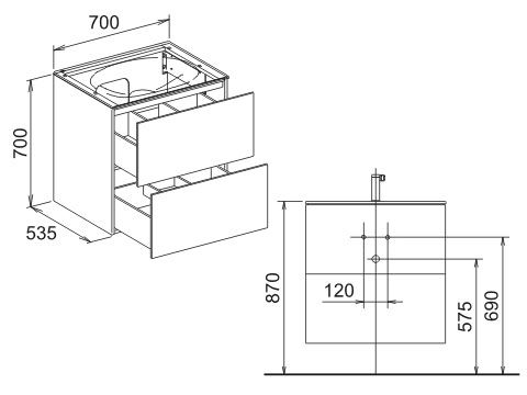 Keuco Edition 11 Waschtischunterbau 70cm mit 2 Frontauszügen