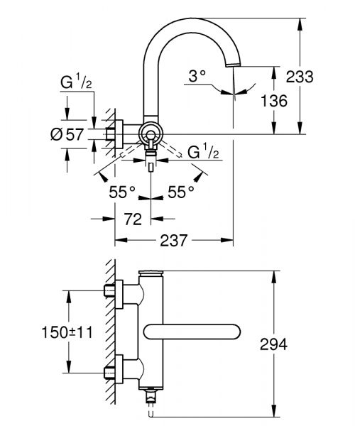 Grohe Atrio Wannenbatterie, Wandmontage