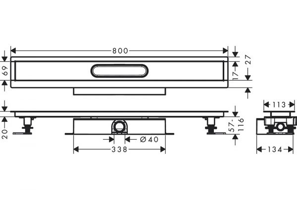 Hansgrohe uBox universal Komplettset für flache Installation 80cm, für Duschrinnen Fertigsets