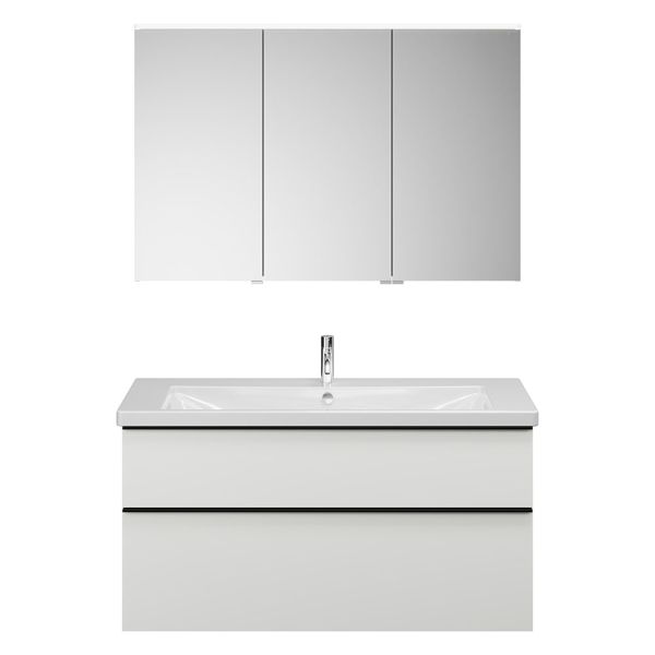 Burgbad Eqio Badmöbel-Set 123cm, Spiegelschrank, Keramik-Waschtisch und WT-Unterschrank