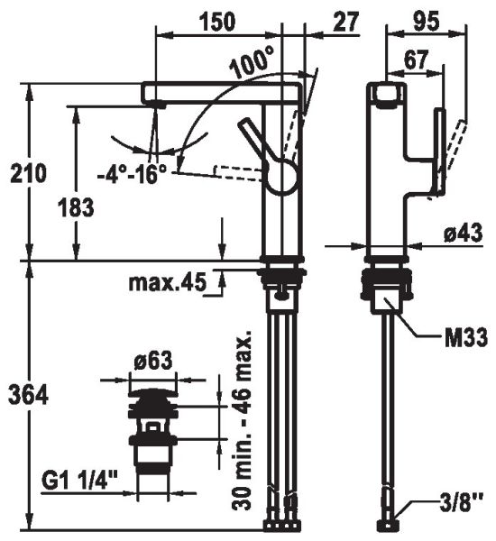 KWC AVA 2.0 Waschtischarmatur mit Push-Open Ablaufgarnitur, chrom