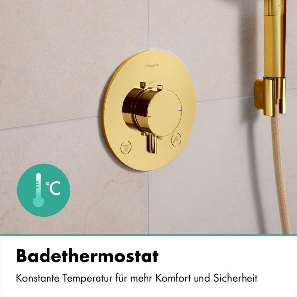 hansgrohe Ecostat Comfort S Thermostat, 2 Funktionen mit Sicherungskombination, polished gold optic