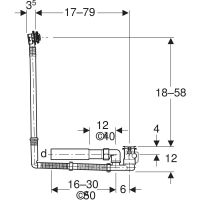 Vorschau: Geberit Badewannenablauf mit Drehbetätigung, d52, Länge 79 cm, mit Anschlussbogen, Gegenstromprinzip