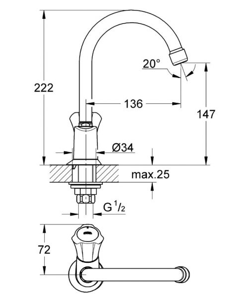 Grohe Costa L Standventil, schwenkbarer Auslauf, chrom