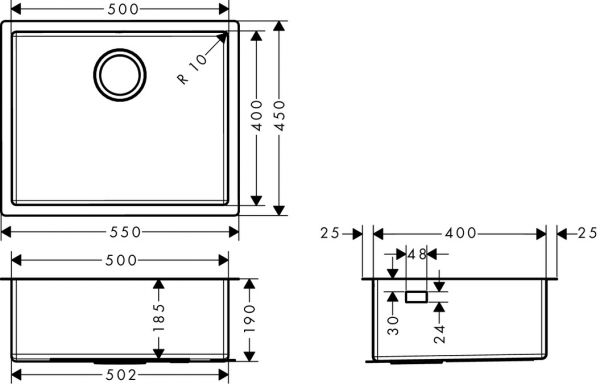 Hansgrohe S71 S719-U500 Unterbauspüle 500, edelstahl