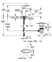 Vorschau: Grohe BauEdge Einhand-Waschtischbatterie mit Ablaufgarnitur und Temperaturbegrenzer, S-Size, chrom