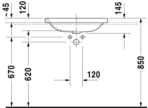Duravit DuraStyle Einbauwaschtisch 60x43cm, ohne Überlauf, ohne Hahnloch, weiß 0372600000