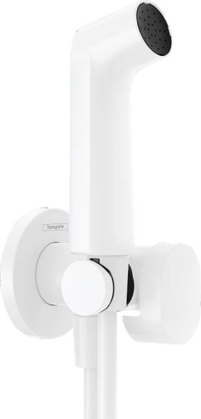 Hansgrohe Bidette S Handbrause 1jet mit Brausehalter, Brauseschlauch 1,25m und Absperrventil, EcoSmart, weiß matt 29230700
