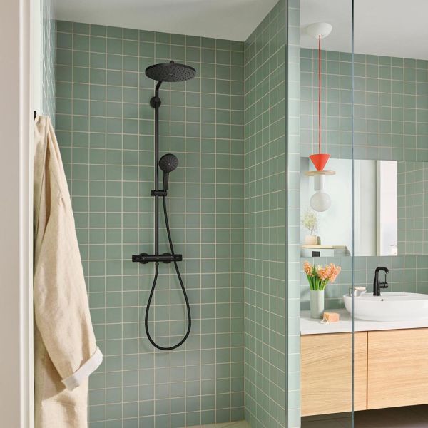 Grohe Vitalio Joy+ System 280 Duschsystem mit Thermostat, Aufputz, schwarz matt 1142242430