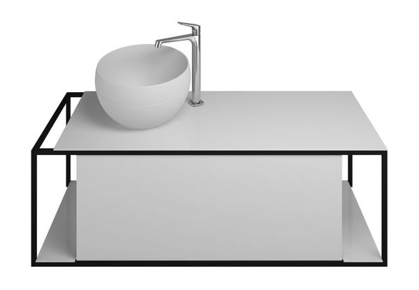 Burgbad Junit Mineralguss-Aufsatzwaschtisch mit Waschtischunterschrank und 1 Handtuchhalter, 120cm SFKF120LF3148C0039G0175