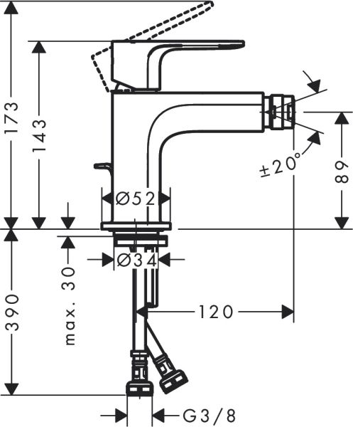 Hansgrohe Rebris S Einhebel-Bidetmischer mit Zugstangen-Ablaufgarnitur, chrom 72210000