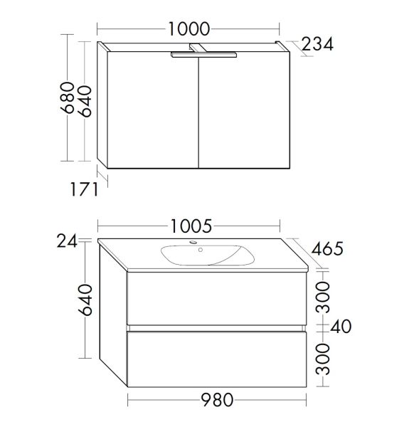 Burgbad Rocio Badmöbelset 100cm mit Keramik-Waschtisch, Spiegelschrank & Unterschrank SGYQ100