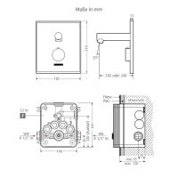 Vorschau: WimTec PROOF W6 - 12 V Berührungslose Wandarmatur mit Thermostat für Netzbetrieb, Ausladung 185 mm