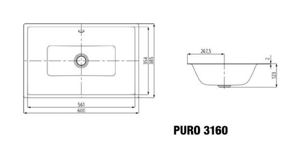 Kaldewei Puro Unterbauwaschtisch 60x38,5cm, Perl-Effekt Mod.3160