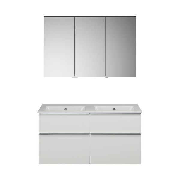 Burgbad Eqio Slim Badmöbel-Set 122cm mit LED-Spiegelschrank, Doppelwaschtisch & Unterschrank, weiß SHCR122