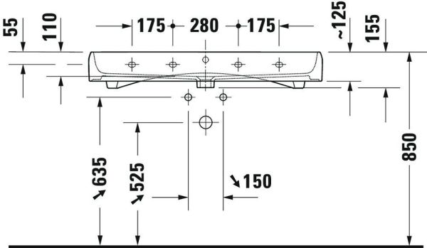 Duravit Qatego Waschtisch 100x47cm wandhängend, mit Hahnloch, weiß