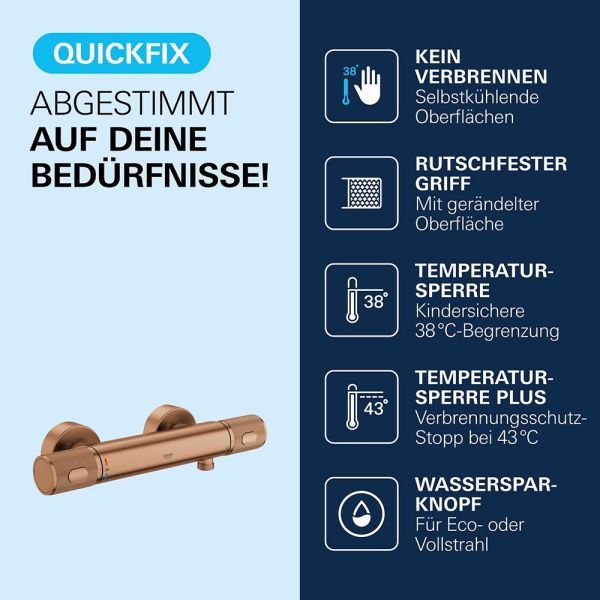 Grohe Precision Feel Thermostat-Brausebatterie mit ProGrip Rändelstruktur, warm sunset gebürstet