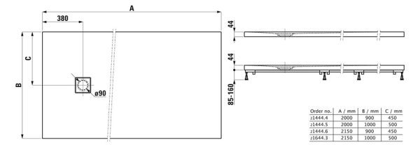 Laufen Solutions Marbond Duschwanne 200x90x4,4cm superflach, rechteckig, Ablauf seitlich, weiß