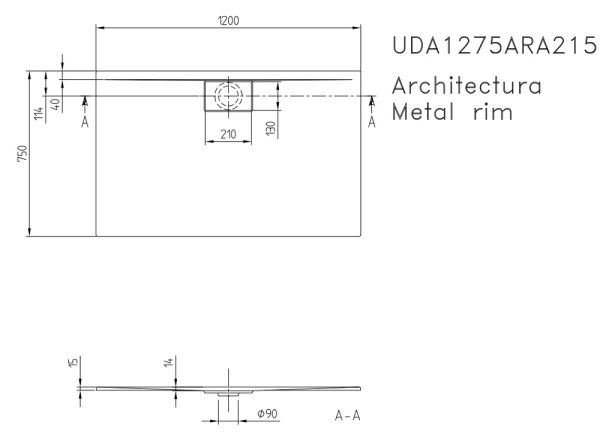 Villeroy&Boch Architectura MetalRim Duschwanne inkl. Antirutsch (VILBOGRIP),120x75cm, weiß UDA1275ARA215GV-01