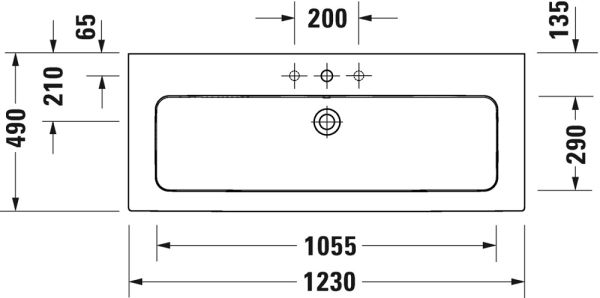 Duravit ME by Starck Waschtisch rechteckig 123x49cm, mit Überlauf, ohne Hahnloch, weiß seidenmatt 2361123260