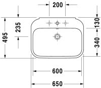 Vorschau: Duravit Happy D.2 Waschtisch rechteckig 65x49,5cm, mit Hahnloch und Überlauf, weiß 2316650000