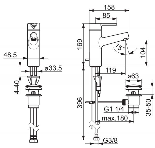 Hansa Hansadesigno Style Waschtisch-Einhand-Einlochbatterie 169mm, mit Ablaufgarnitur, chrom