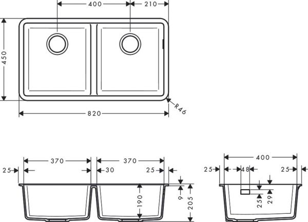 Hansgrohe S51 S510-U770 Unterbauspüle 370/370