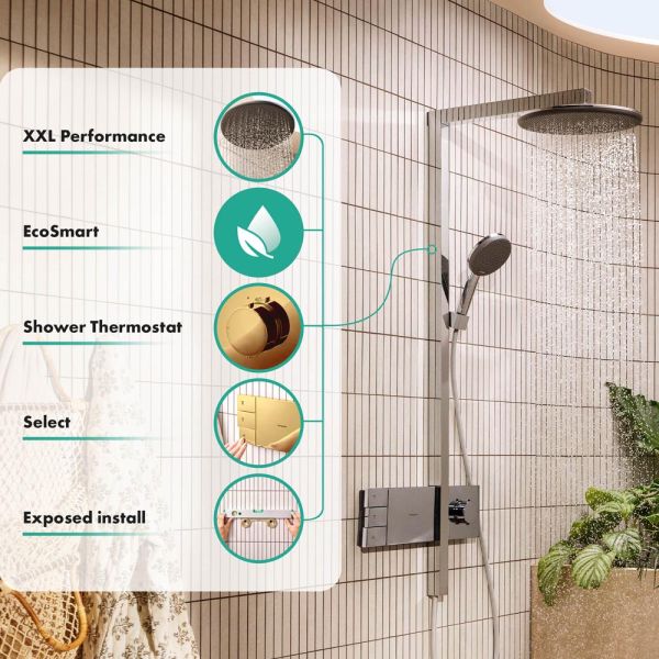 hansgrohe Raindance Alive S Duschsystem 300 2 Strahlarten, EcoSmart, polished gold optic