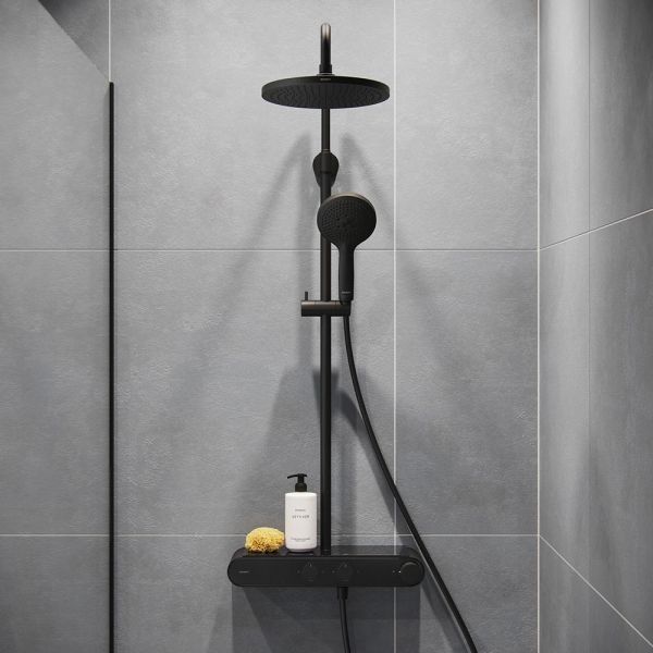 Duravit ShowerSystem Duschsystem mit Thermostat, Ablage, schwarz matt
