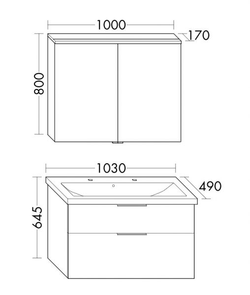 Burgbad Eqio Badmöbel-Set 103cm, Spiegelschrank, Keramik-Doppelwaschtisch und WT-Unterschrank