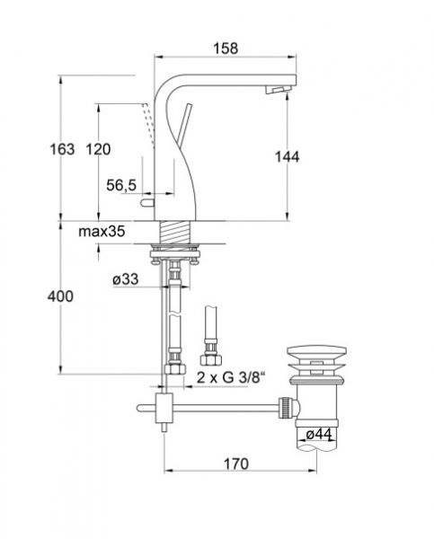 Steinberg Serie 230 Waschtisch-Einhebelmischer mit Ablaufgarnitur, Ausladung 140mm, chrom