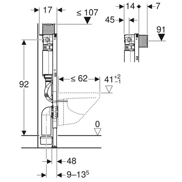 Geberit Duofix Element für Wand-WC, 98cm, mit Omega UP-Spülkasten, Betätigung von oben od. v. vorne