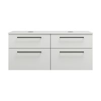Burgbad Eqio Waschtischunterschrank für 2 Aufsatzwaschtische 140x55cm, mit Konsolenplatte, 4 Auszüge weiß matt, Stangengriff schwarz matt 